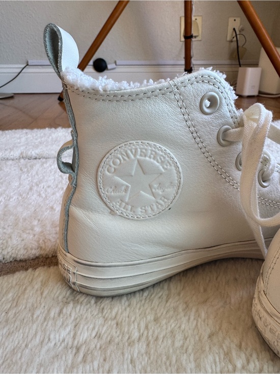 Converse Shoes - Converse Leather White High-Top Sneakers with Shearling Trim